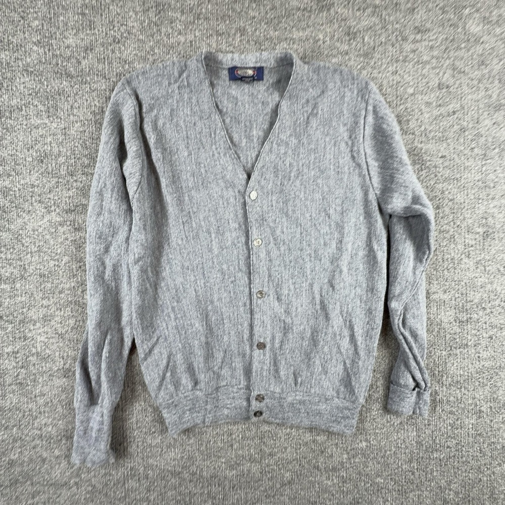 Vintage Knights Bridge Sweater Mens Large Gray Cardigan Orlon Lightweight USA
